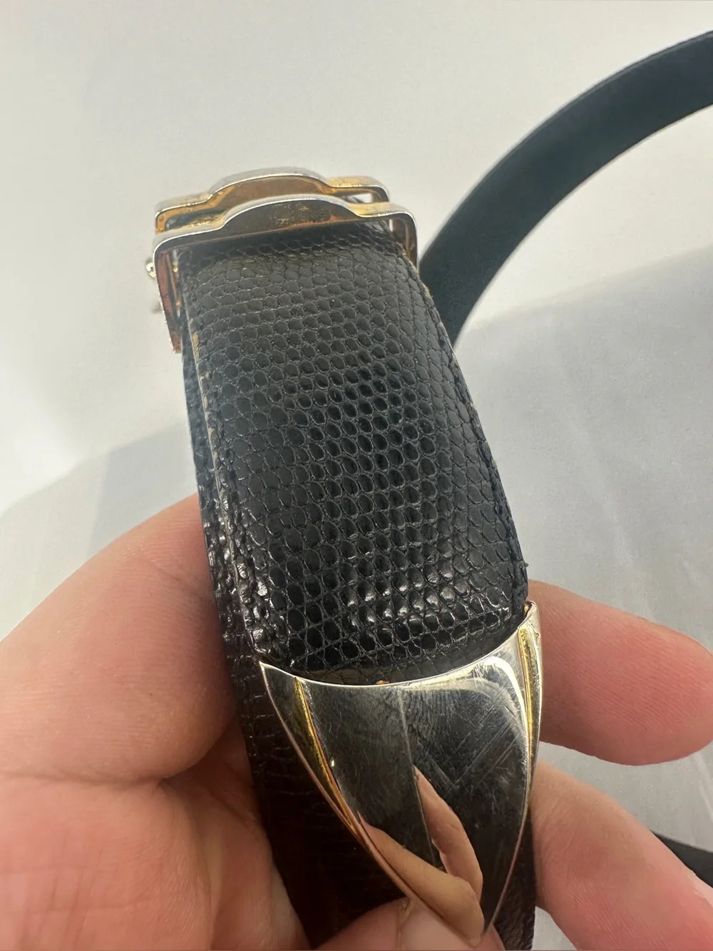 Neiman Marcus genuine lizard black leather western belt